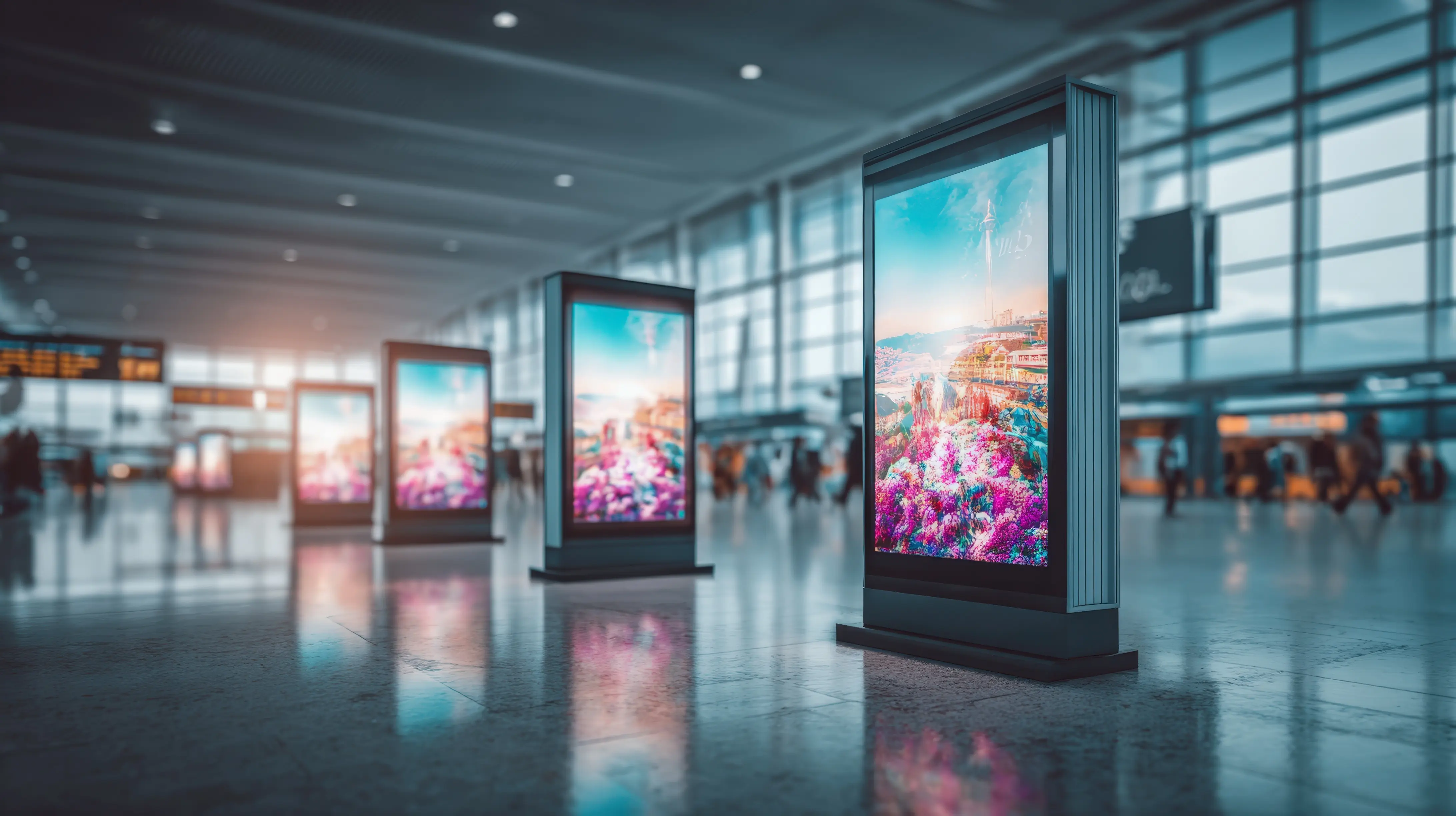 Digital signage installed in a public concourse.